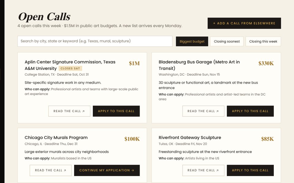 Open Calls in ArtBiz.ai